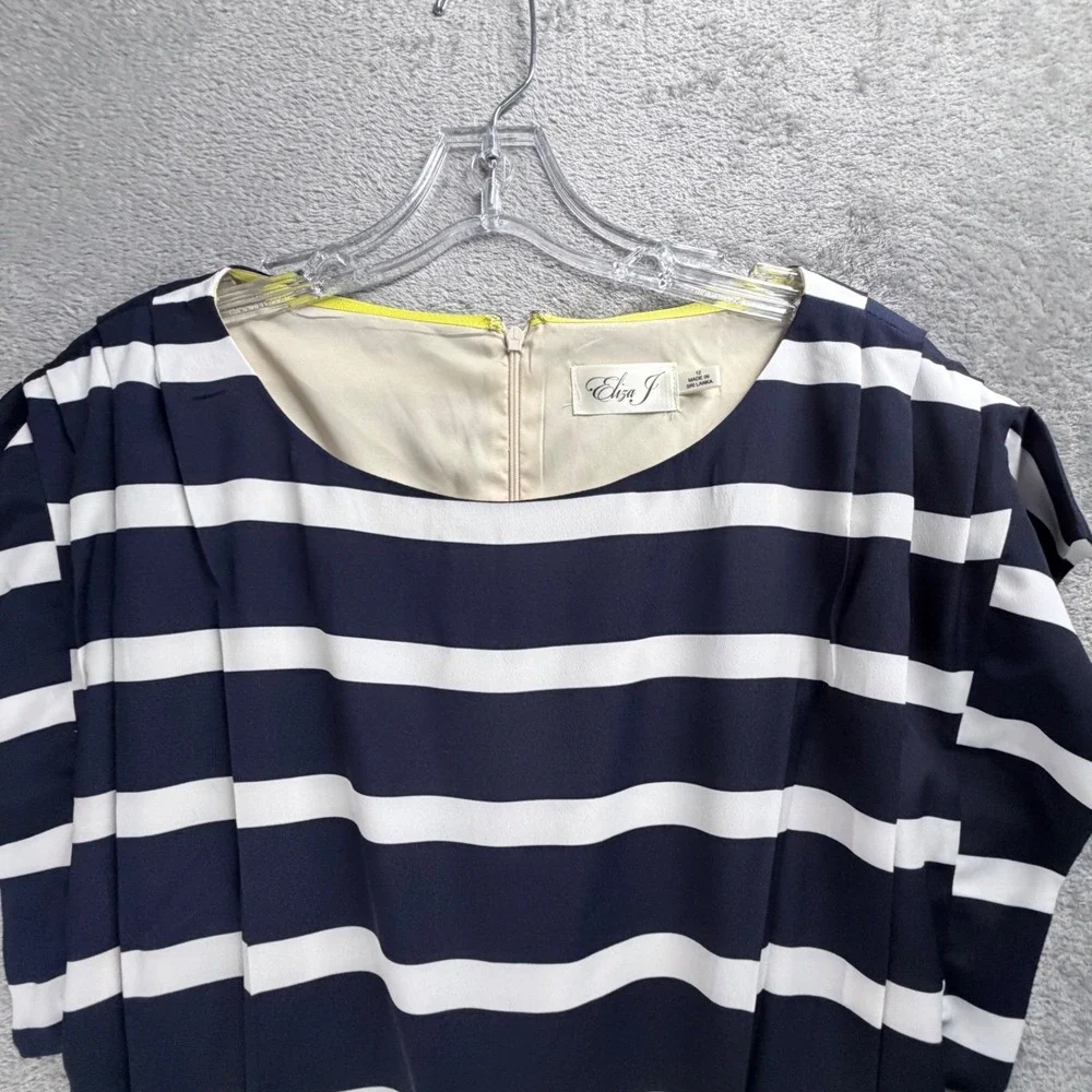 Eliza J Nautical Stripe Dress 12 Chartreuse Sash Coastal Prep Derby Cruise